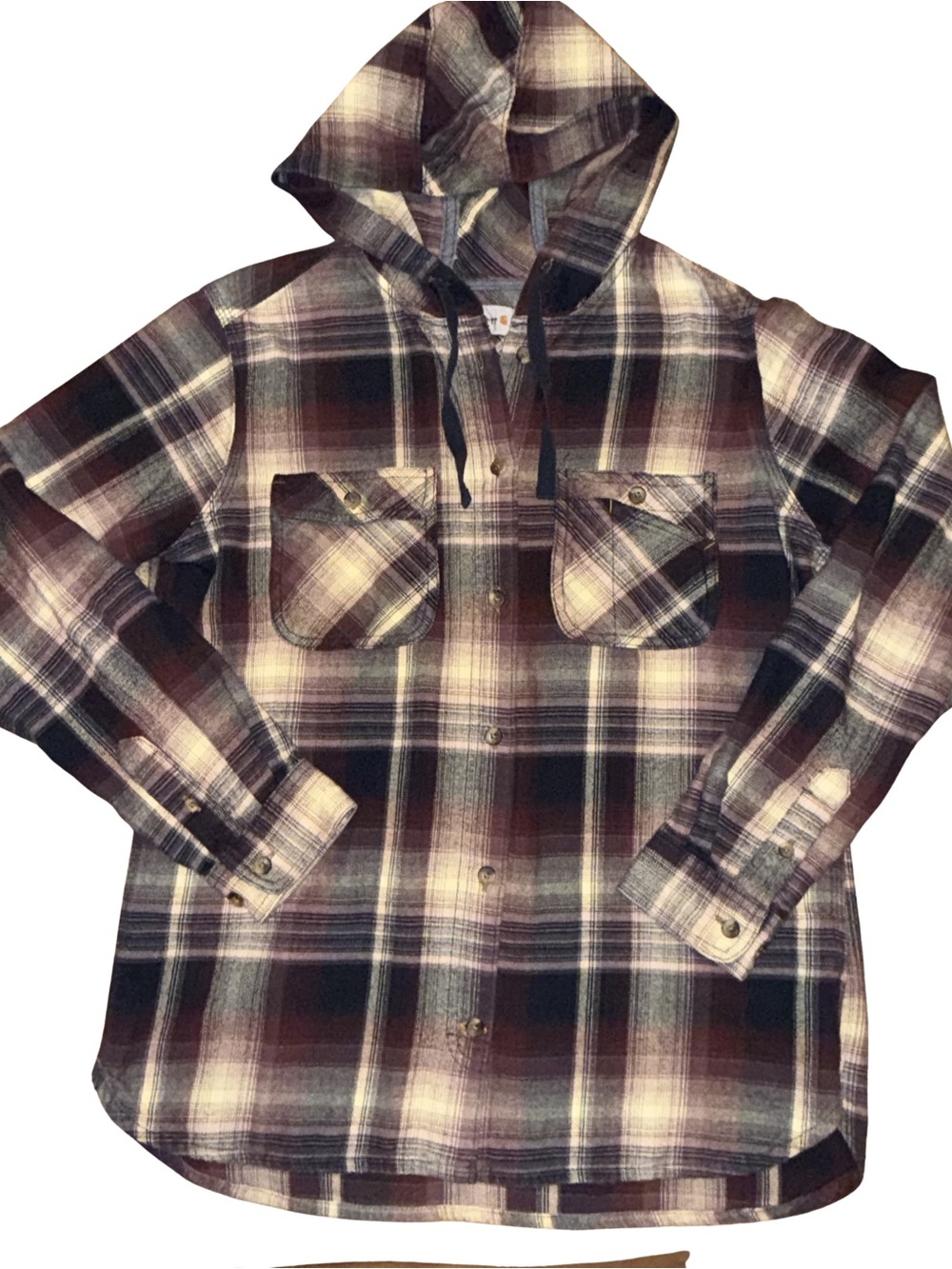 Carhartt Plaid Hooded Shirt Jacket - Brown, Cream & Dark Red